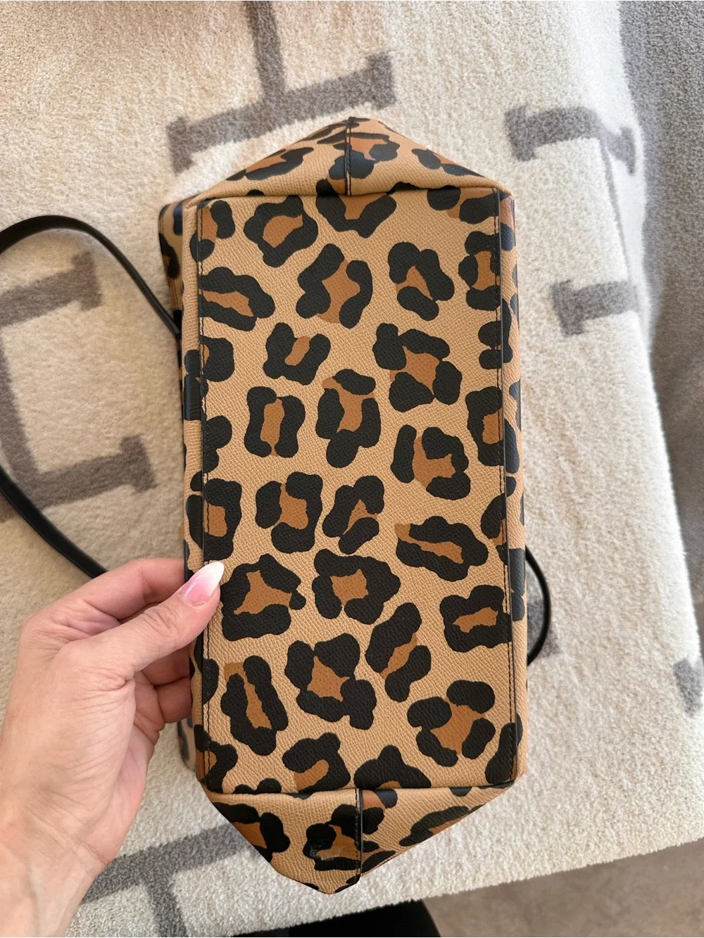 Coach Leopard-Print Tote in Brown and Black with Gold Chain Accent